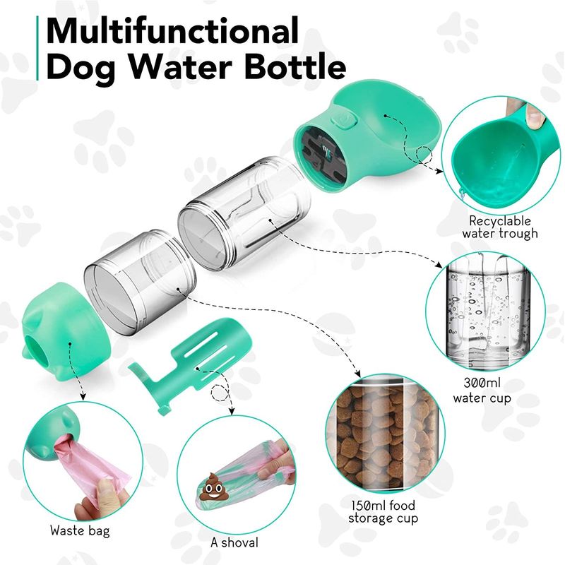 Mutifunctional 4 σε 1 φορητό μπουκάλι νερό 300ML κουταβιών για το περπάτημα και το ταξίδι